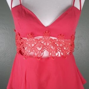 Tobi Bright Pink Lace Cutout Cami (S)